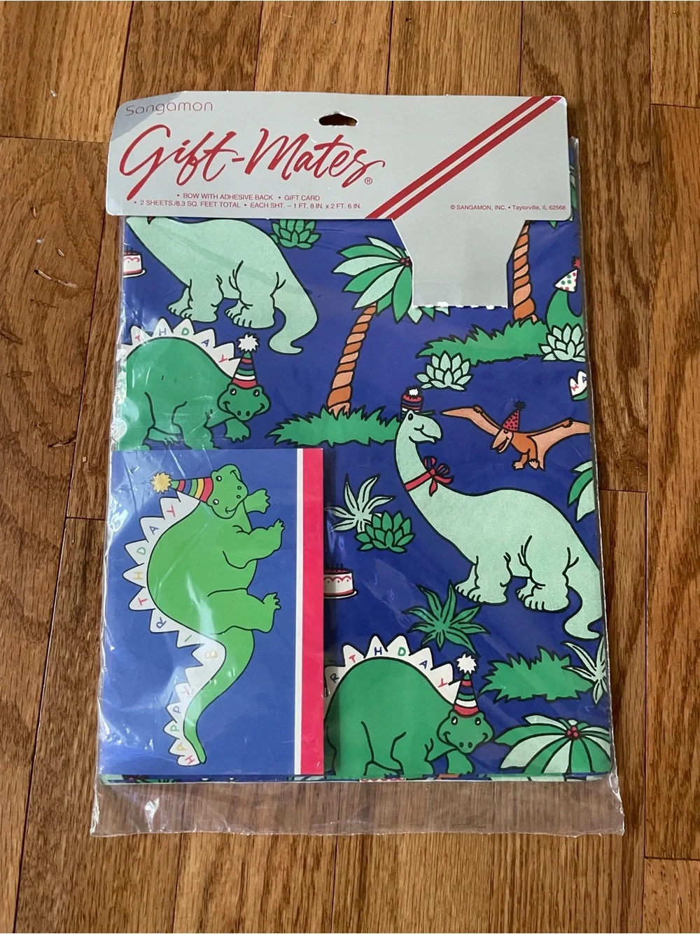 Vintage Gift Mates Dinosaur Party Wrap in Blue and Green New
